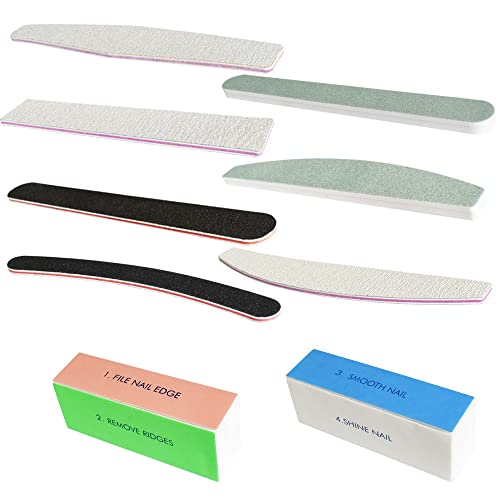 Albedel 8 types de limes à ongles et polissoirs à ongles professionnels pour manucure et pédicure - Double face - Brillant - Grain 100/180 400 800 1200 1000/4000 Cover