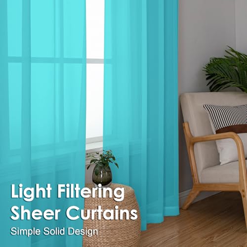 Image of OVZME Turquoise Sheer Curtains 72 Inches Long 2 Panels - Soft Light Filtering Window Sheer Panels for Living Room /Bedroom, Top Dual Rod Pocket, 1 Pair, Each 42Wx72L Inches