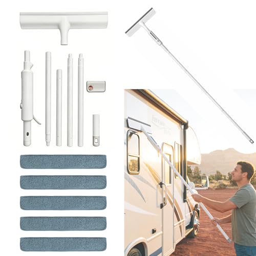 Image of RV Window Cleaning Squeegee with Spray, Max 73.3 inch Handle, Motorhome & Camper Exterior Glass Cleaner, 3-in-1 Spray Mop for High Windows, Home & Car