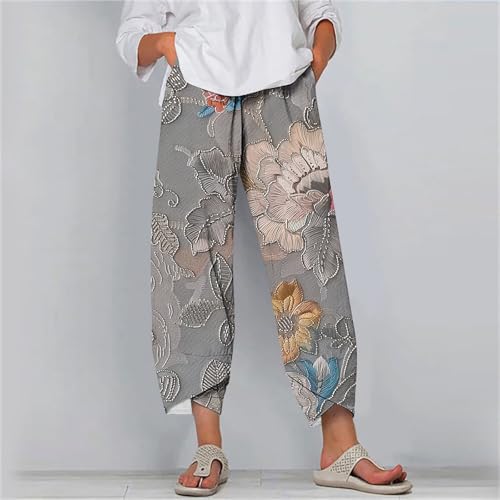 Capri Pants for Women Summer 2025 Trendy Printed Cropped Pants Loose Wide Leg Comfyfit Trousers with Pockets2
