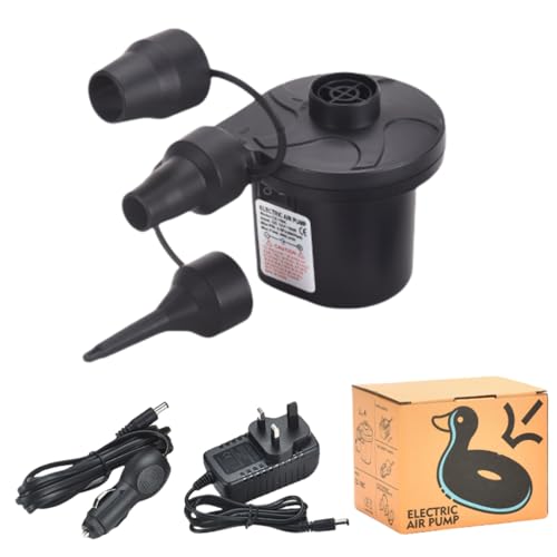 SKY-TOUCH Electric Air Pump with 3 Nozzles : Family Car Dual Use Inflatables Pump Quick-Fill Perfect Inflator/Deflator Pump for Outdoor Camping Air Beds Boats Swimming Ring Pool Raft Toy (Black)