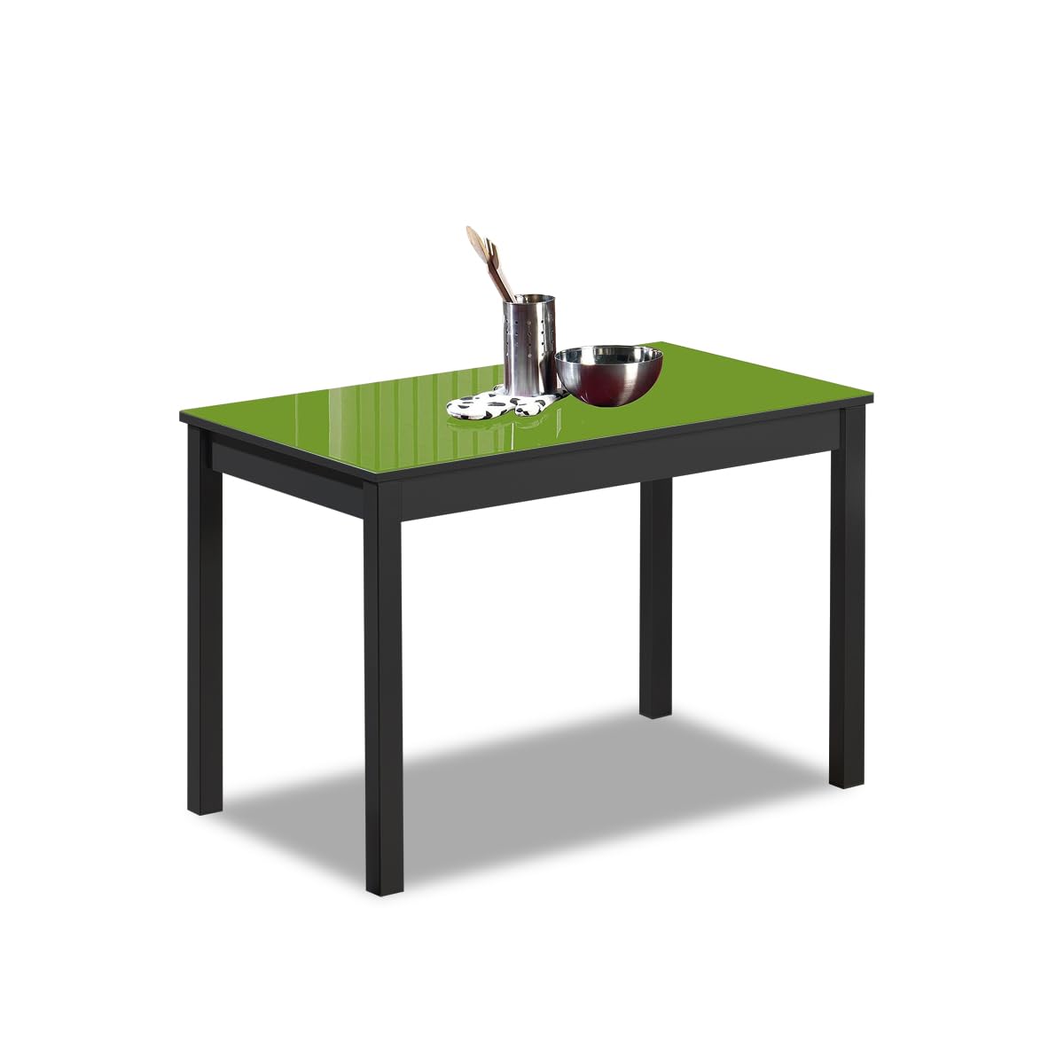 ASTIMESA - Mesa de Cocina con Tapa Cristal Color Verde- Estructura Negro- Ideal para Cocinas Pequeñas y Decoración Minimalista - Práctica para Organizar Espacios - Medidas: 110 cm x 70 cm.