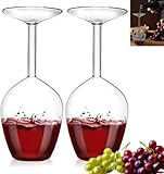 Glosrity Flipglass, 14 Oz Upside Down Wine Glass, Unique Inverted Down Red Wine Glasses, Funky Stemmed Creative Upside Down Cups, for April Fool's Day Christmas (2PCS)