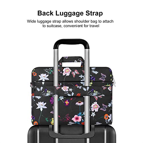MOSISO Laptop Shoulder Bag Compatible with MacBook Air/Pro,13-13.3 inch Notebook,Compatible with MacBook Pro 14 inch 2023-2021 A2779 M2 A2442 M1, Seasons Flowers Polyester Sleeve Case with Belt, Black4
