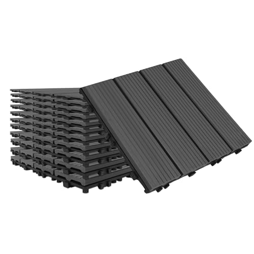 YRHome Lot de 22 dalles de terrasse en WPC aspect bois - 30 x 30 cm - Pour balcon, jardin, terrasse, terrasse, terrasse, terrasse, terrasse, terrasse - En plastique - 2 m² - Anthracite