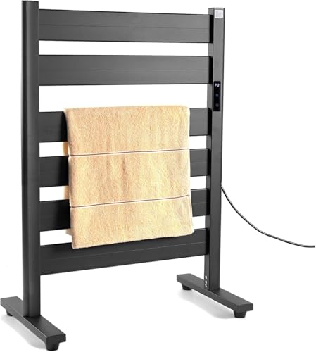 Towel Warmer for Bathroom, 6-Bar, Upgraded Extra-Wide Heating Area, Built-in Timer and Temperature Adjustment, Overheating Protection. Large Free-Standing Heated Towel Rack，Matte Black