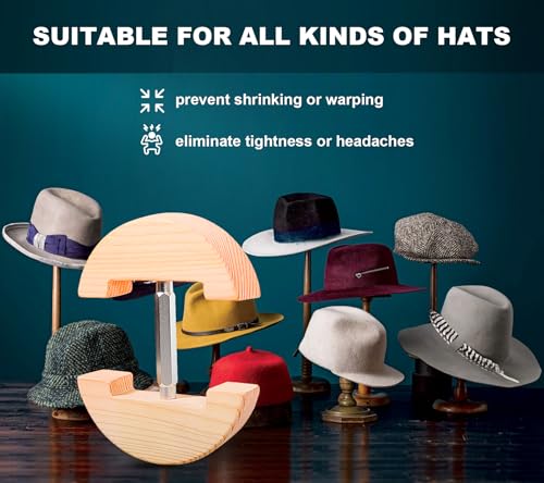 Image of Hat Stretcher for Fitted Hats, Cowboy Hat Stretcher Fitted Hat 7 to 8 1 /2, Adjustable Wooden Hat Jack Stretcher Fits All Caps