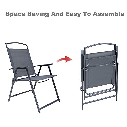 Pellebant Set Of 4 Patio Dining Chairs, Outdoor Folding Chairs With Armrest, Patio Furniture Chairs For Camping, Beach, Backyard, Garden, Poolside, Gray #TOP3