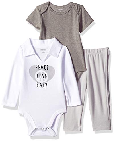 Hanes Ultimate Baby Zippin Pant with Short and Long Sleeve Polo Bodysuits Set, Grey Fun, 0-6 Months