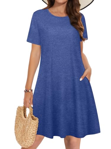 Image of Summer Dresses for Women Casual Tshirt Short Sleeve Floral Sundress Beach Cover Ups with Pockets 2026