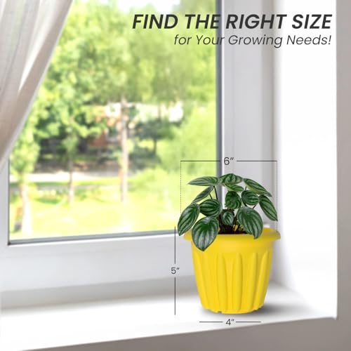 Image of YUCCABE ITALIA SHERA Floot 6 Inch Plastic Flower Pot 3 Piece Set of Round Shape Planter for Home Garden Seedling Planter for pots (Yellow)