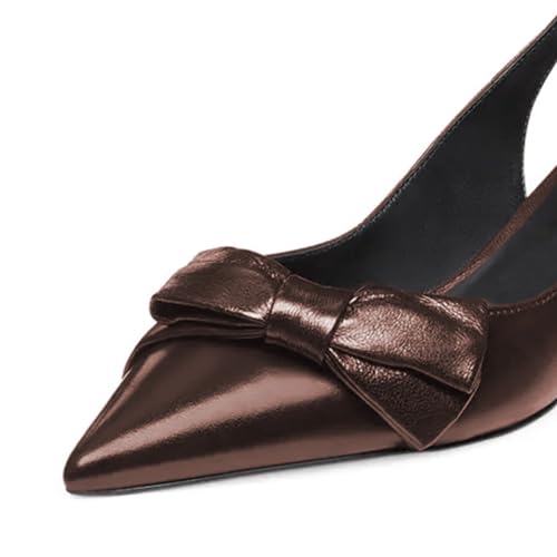 miss left Women Pointy Closed Toe Bows Pumps Slip On Low Kitten Heel Elastic Strap Slingback Sandals Dressy Leisure Prom Shoes Size 4-16 US4