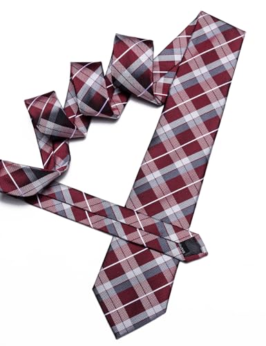 Image of Barry.Wang Plaid Ties Check Mens Necktie Set with Handkerchief Cufflinks Classic Stripe
