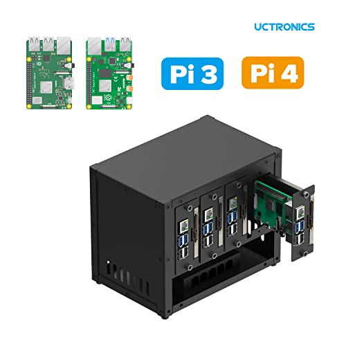 Uctronics Upgraded Complete Enclosure For Raspberry Pi Cluster, Compatible With Pi 4B, 3B+/3B, And Other B Model, House Up To 4×2.5" Ssd, Support Poe/Poe+ Hat And Switch, 2 Cooling Fans #TOP1