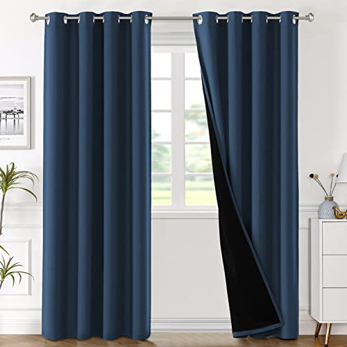H.VERSAILTEX 100% Blackout Curtain Panels 45 Inches Long Thermal Insulated Blackout Lined Curtains for Bedroom Two Layers Full Light Blocking Drapes for Living Room, 2 Panels, Black