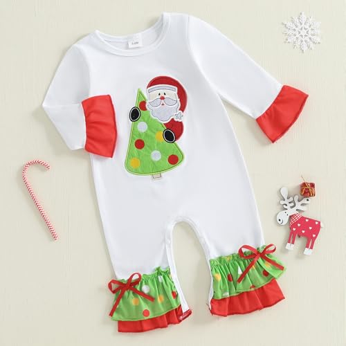 FIOMVA My First Christmas Baby Girl Clothes Santa Claus Long Sleeve Romper Ruffle Overall Jumpsuit One Piece Santa Outfit4