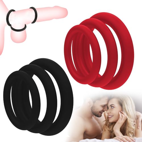 GNALIA 6 Pezzi Cock Ring, Anelli Per Pene In Set Con Misure 22-39mm, Giocattolo Sessuale Per Coppie Per Aumentare Potenza, Colore Nero E Rosso