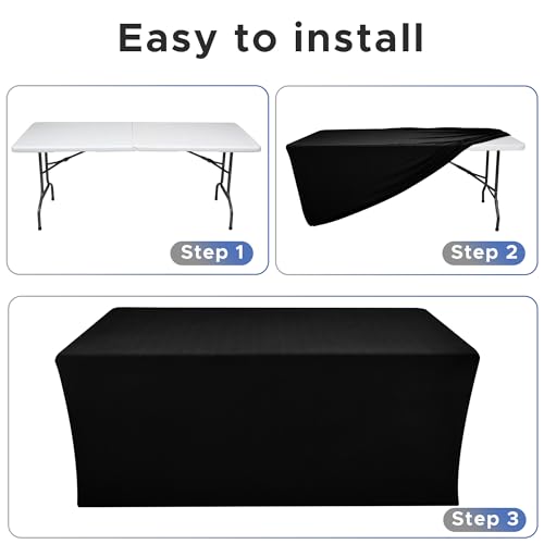 Image of Nasitos Black Rectangle Spandex Fitted Table Clothes 2 Pack 60x30 in | Wrinkle Resistant Elastic Table Covers Protector for 5 Foot Folding Table, Parties, Craft Show, Trade Show