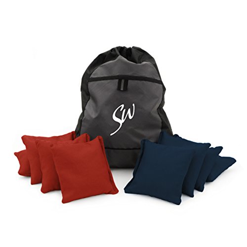 Slick Woody's Classic Corn Filled Cornhole Bags with Carrying Tote (Red-Navy)