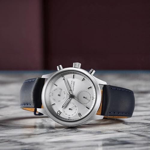 Image of Titan Sapphire Quartz Multifunction Silver Dial Blue Leather Strap Watch for Men - NT1874SL04