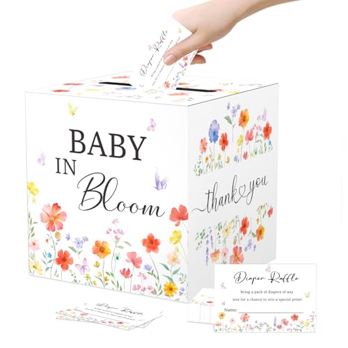 Caja de rifa de pañales con consejos y deseos para organizar un baby shower sin estrés