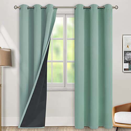 BGment Thermal Insulated 100% Blackout Curtains for Bedroom with Black Liner, Double Layer Full Room Darkening Noise Reducing Grommet Curtain (42 x 84 Inch, Frosty Green, 2 Panels) by BGment - Used condition - US$24.71