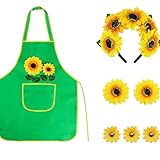 Generisch Disfraz de carnaval para mujer, juego de 3 unidades, 3D, diadema, jardinero, delantal con bolsillos, girasoles, pegatinas para carnaval, hippie, disfraces, fiesta temática, cosplay, ropa