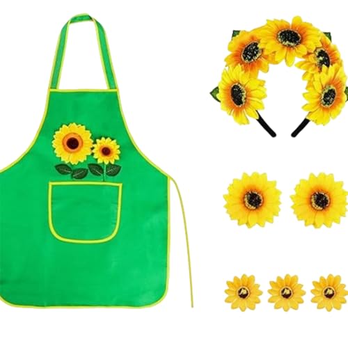 Générique Costume de Carnaval de Tournesol Costume de Jardinier pour Femme et Homme Couronne de Tournesol Tablier de Jardinier Autocollants de Tournesol Accessoire pour Costume de Carnaval
