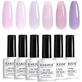 RARJSM Nude Gel Nail Polish Purple Glitter 6pcs Set 7.5ml Jelly Shimmery Sheer Violet Nail Gel Polish Iridescent Sparkly Light Purple Pink Translucent Natural Skin Tone Color Soak off UV LED Cured