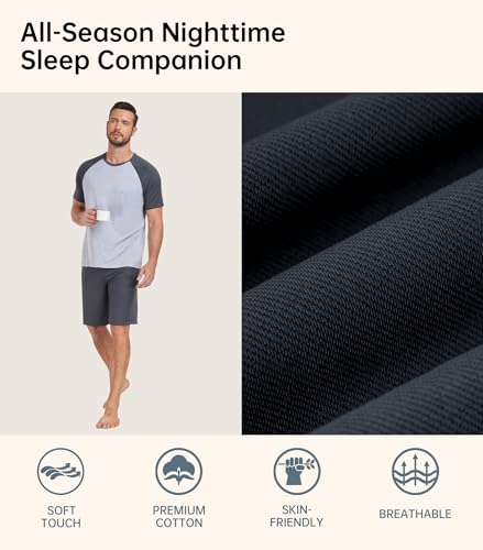 COLORFULLEAF Mens Pajamas Set Shorts and Shirt Bamboo Rayon Sleepwear Summer Nightwear Lightweight Sleep Sets S-XL2