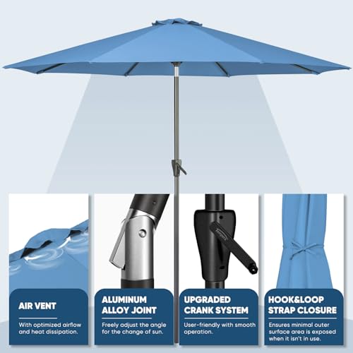 Image of Tempera Patio Market Outdoor Table Umbrella with Auto Tilt and Crank, Large Sun Umbrella with Sturdy Pole & Fade Resistant Canopy, Easy to Set