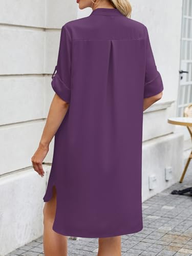 Image of PerZeal Womens Sexy V Neck Button Down Shirt Dresses Summer Short Sleeve Casual Loose Blouses & Button-Down Shifts Cover Ups