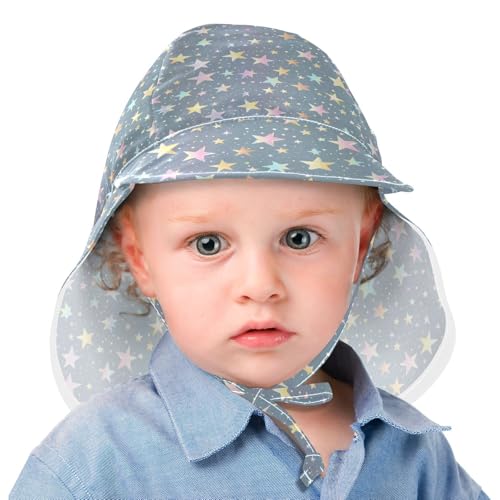 KLL Unisex Baby Sunhat Boy Summer Hat Girls UPF 50+ Protection Adjustable Beach Essentials Colorful Stars Gray Background2