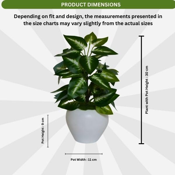 Image of fancymart Artificial Plant Leaves in Apple Pot (30 cm Height) | Small Potted Plant for Office Desk | Home Decor for Living Room | Cafe & Restaurant Table Decoration