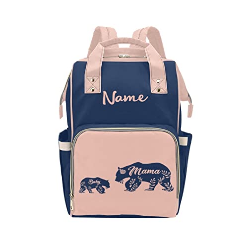 GUPOXI Personalized Diaper Bag with Name Text, Custom Woodland Bear Backpack Knapsack Tote Bag, Mommy Nappy Baby Bag Nursing Daypack, Gift for New Mom Women