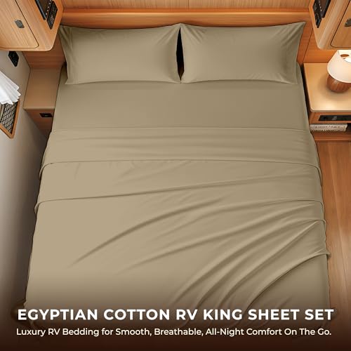 Image of SGI bedding 100% Egyptian Cotton Sheets RV King Size - 600 Thread Count Sheets Set, Soft, Cooling, 15 inch Deep Pocket, Luxury Hotel Bedding, Breathable, Durable - Taupe