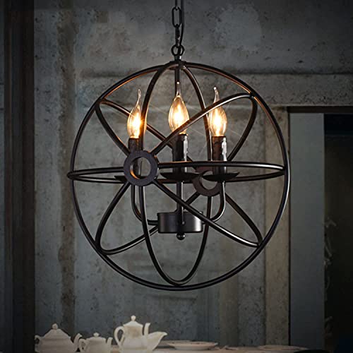 Suspension vintage en métal noir 4 points lumineux noble