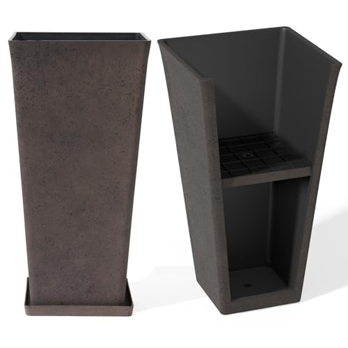 LA JOLIE MUSE 30 inch Tall Planters Set of 2IndoorOutdoor Rectanglar Large PlantersV Shaped Taper Planters for Front Door