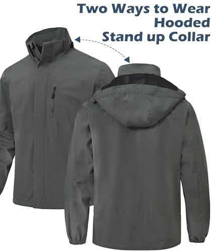 Image of Zoofly Mens Waterproof Hiking Jacket with Hood Windproof Light Weight Windbreaker Outdoor Fishing Raincoat Zipper Pockets