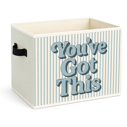 zewepri You’ve Got This Storage Bin, Blue White Stripe Fabric Basket