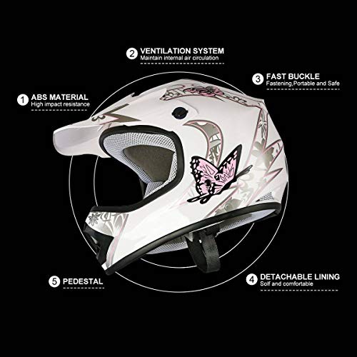 Slmoto Dot Youth & Kids Motocross Offroad Street Helmet Pink Butterfly Motorcycle Youth Helmet Dirt Bike Motocross Atv Helmet+Goggles+Gloves Large #TOP5