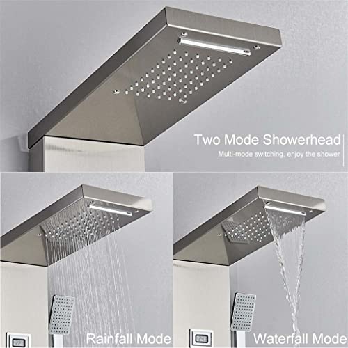Panel de ducha con caída de agua y ducha de lluvia, grifería SPA con masaje, columna de ducha con pantalla de temperatura y mezclador miniatura 4