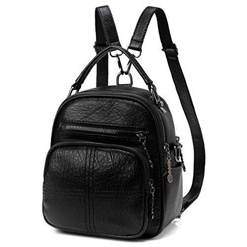 Kasgo Mini Bolso Mochila Mujer, Lindo Pequeño Plaza Bolsos Bandolera PU Cuero Monedero Convertible Moda Mochila Escolares Mochila de Viaje Casual Niñas Chicas Adolescentes Señoras Negro