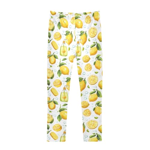 Girls' Athletic Leggings Ankle Length Yoga Dance Pants Kids Teen 4T Lemon Bubble