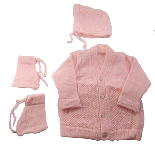 Image of Born Baby Woolen Sweater (3 Piece - 1 Sweater, 1 Cap, 1 Pair of Socks)| (Small 0-6 Months, Large 6-18 Months)