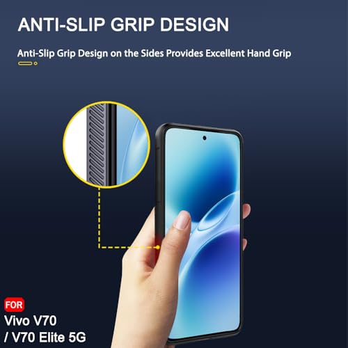 Image of TheGiftKart Liquid Silicon Back Cover Case for Vivo V70 / V70 Elite 5G | Shockproof Military Grade Protection | Micro-Fibre Cloth On Inner Side | Built-in Anti-Slip Grip Cover Case (TPU, Black)