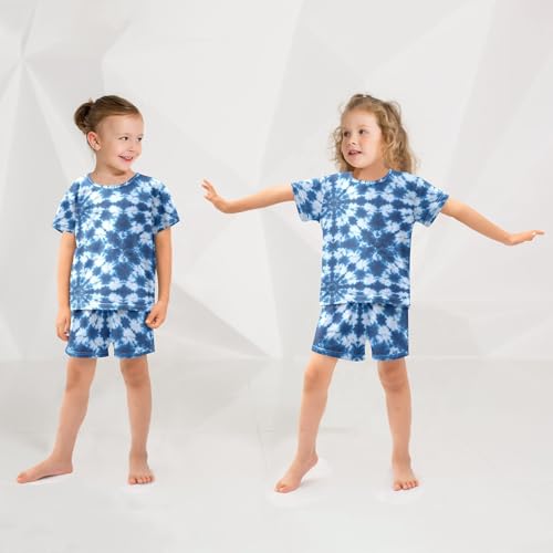 Pajama Sets Blue White Tie Short Sleeve Summer Sleepwear 2 Piece Pjs4