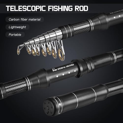 Image of Proberos Fishing Rod Combo Set Reel Kit, Telescopic Carbon Fiber Fishing Rod and Reel Combo for Freshwater Saltwater, Spinning Fishing Rod Set with Bag & Accessories
