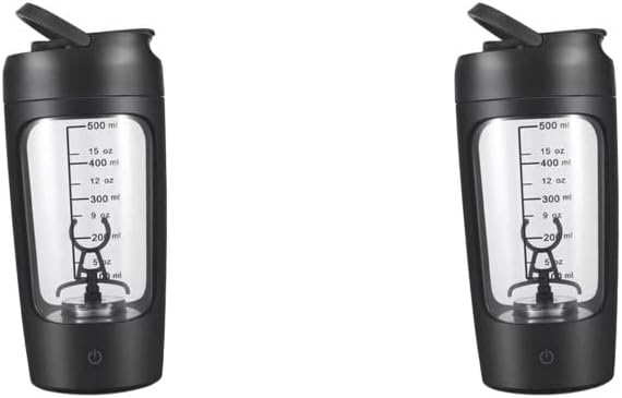 2のセット電動プロテインシェーカーボトル ポータブルミキサーカップ ミルクミルクシェイク用 コーヒーブラック 黒 20x9.2x9.