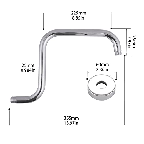 Enoughmen Shower Arm With Flange,13 Inch Stainless Steel S Shape High Rise Shower Head Extension Arm,Wall-Mounted Shower Head Arm Chrome #TOP3